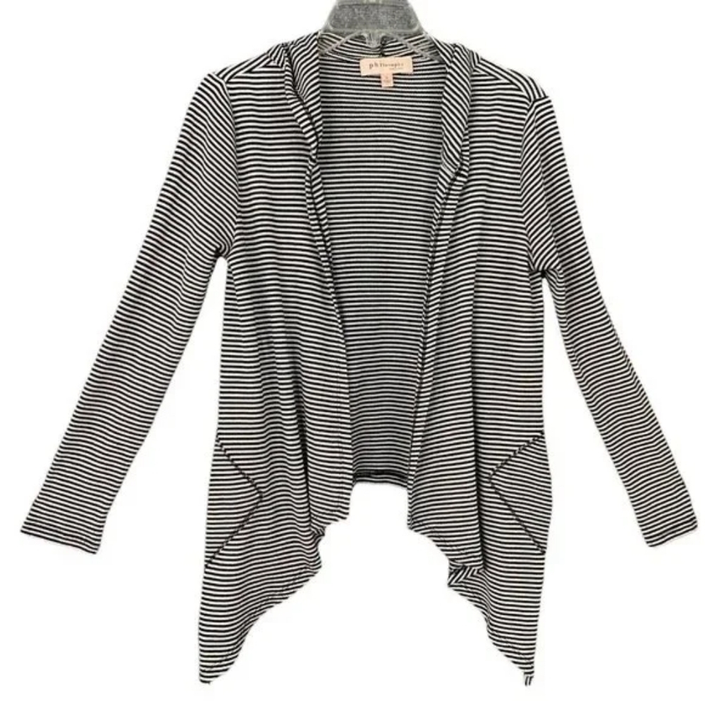 Philosophy Black and White Striped Cardigan